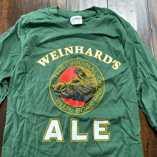 Weinhards ALE VTG T Shirt Long Sleeve Green USA Small Beer Original Hog Drinking