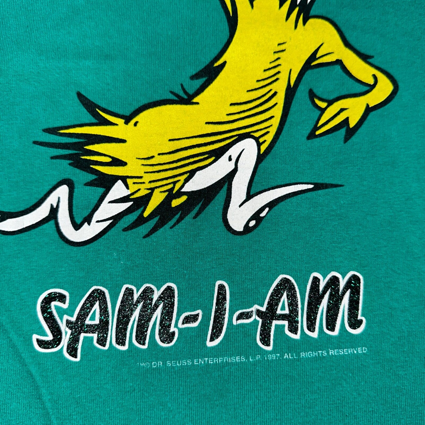 Dr Seuss VTG T Shirt Sam I Am 1997 90s Green Cat In The Hat Art Cartoon Rare