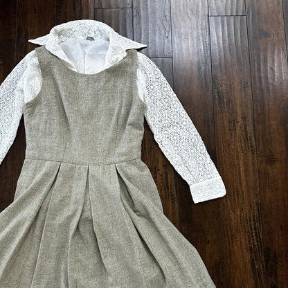 VTG USA Rockabilly Womens Dress Skirt 60s 50s Wedding Wool Floral Alice Lace