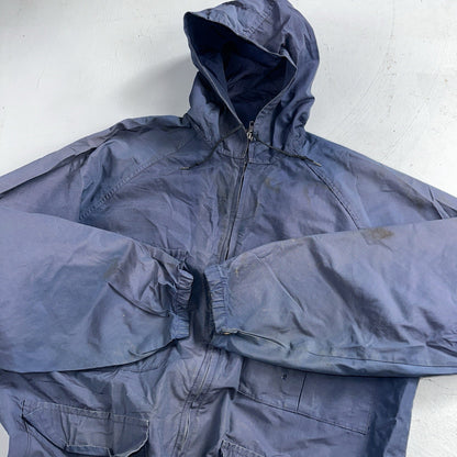 Eddie Bauer VTG Hooded Barn Jacket S Blue Cotton Chore Coat Track Hiking 90s