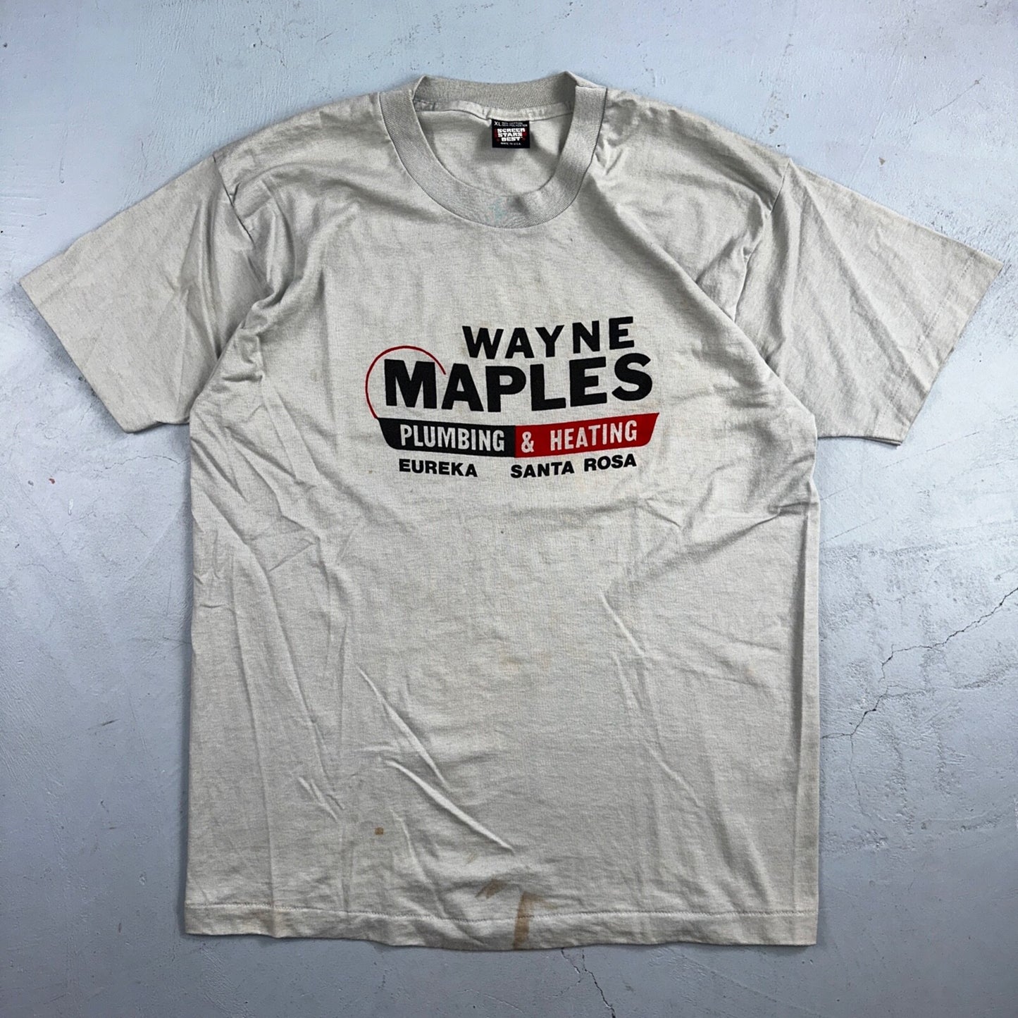 Graphic 90s Wayne Maples VTG T Shirt Plumbing Heating Santa Rosa XL Art Band