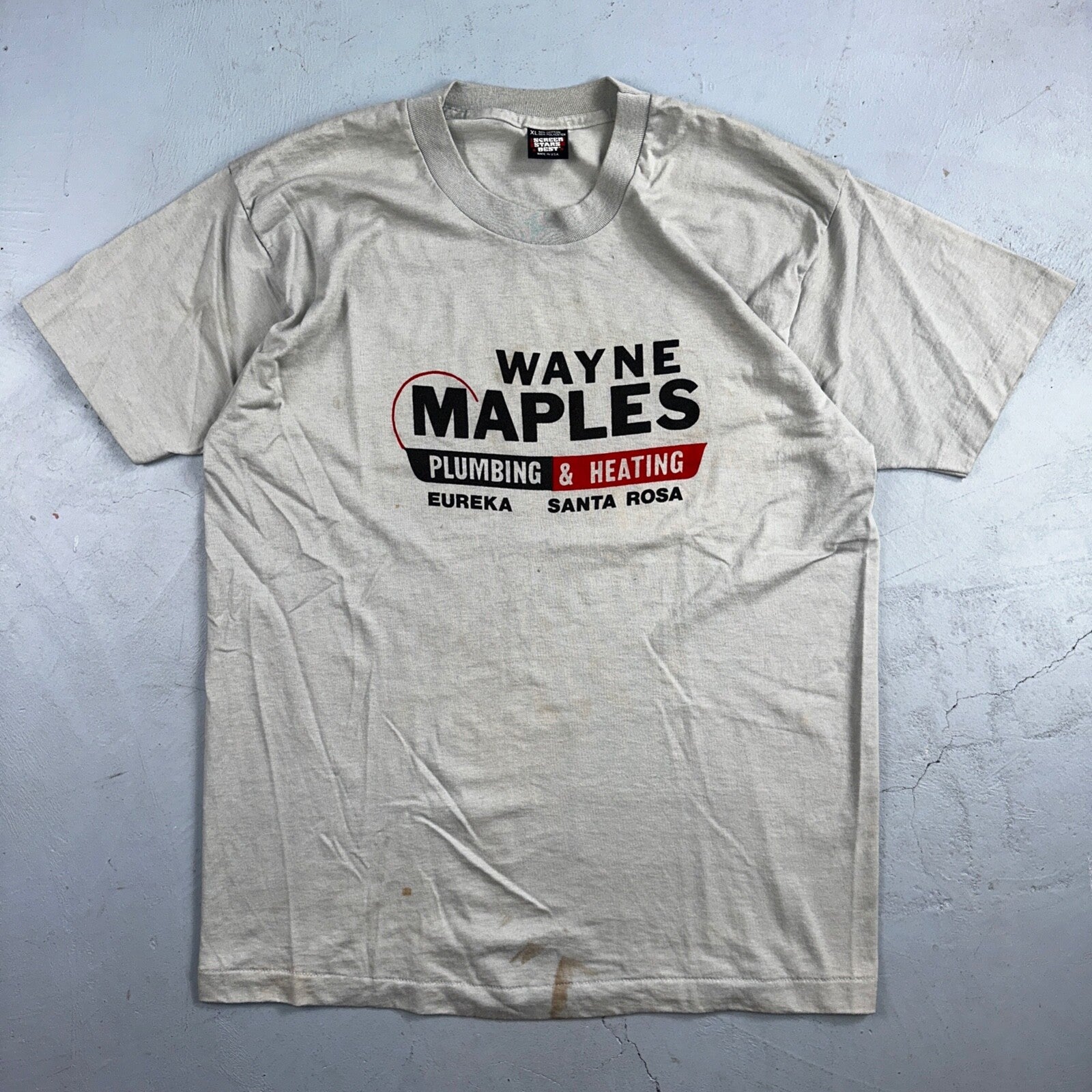 Graphic 90s Wayne Maples VTG T Shirt Plumbing Heating Santa Rosa XL Art Band