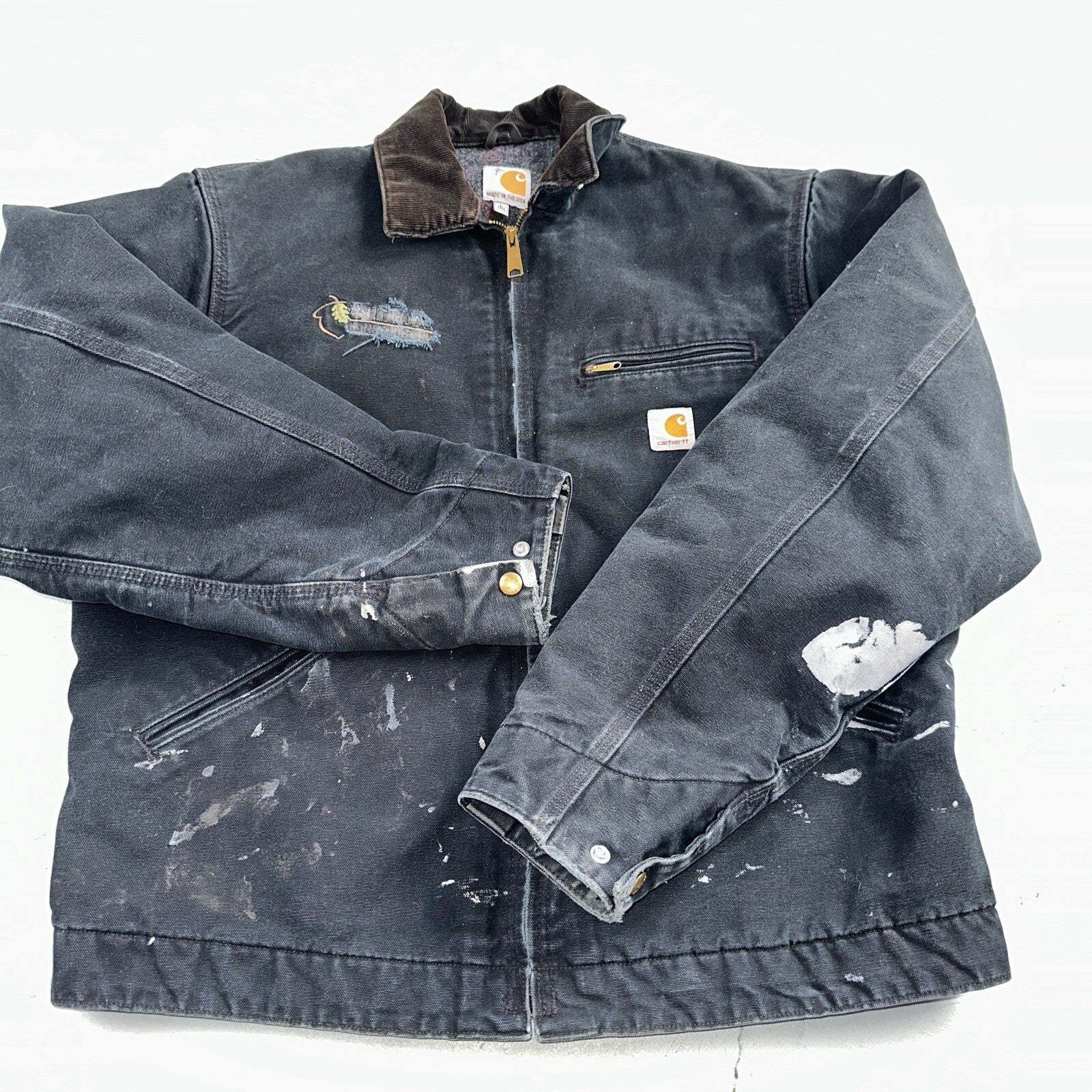 Carhartt VTG Jacket Mens L Tall Black Detroit J001 Blanket Lined USA J97 BLK