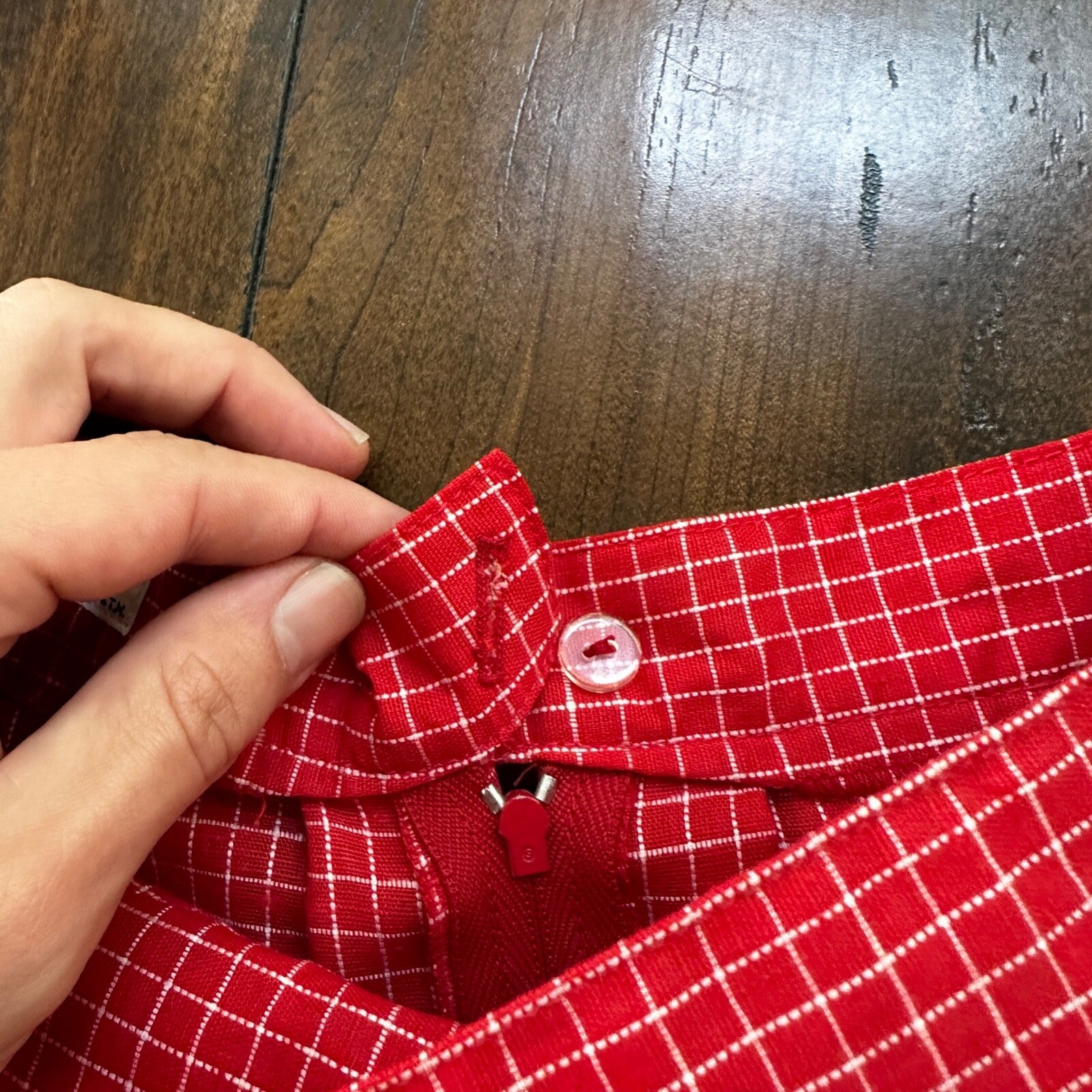 VTG College Town Red Checkered Knee To Midi Skirt Small Shorts RARE Rockabilly