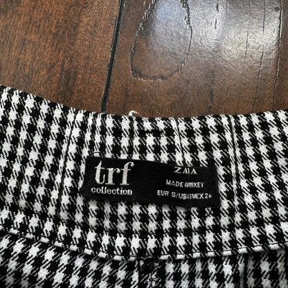 Zara Trf Collection Womens Plaid Checker BLACK White Dress Pants Sz S