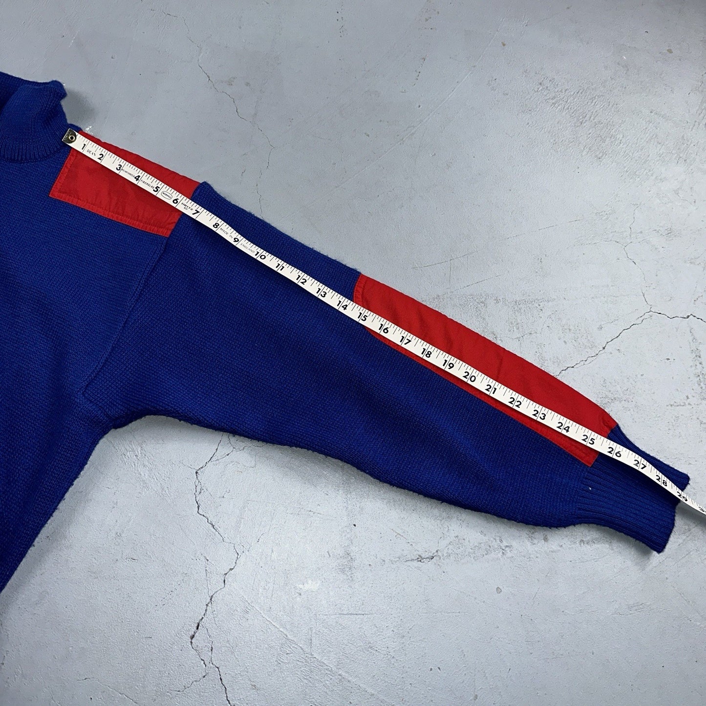 LL Bean VTG Sweater Mens Size M Red Blue Wool Blend High Trek Colorblock 80s