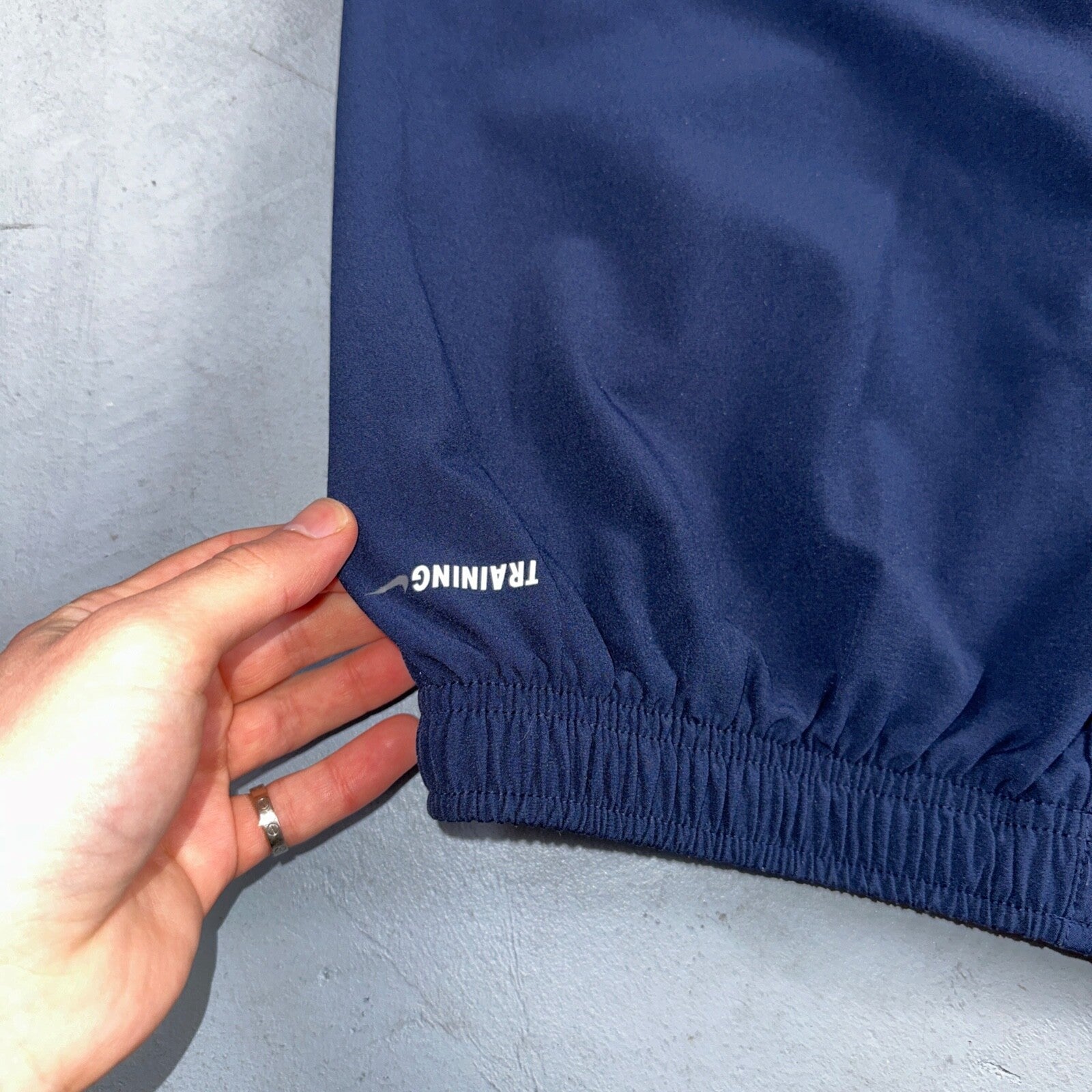 Nike Vintage Blue Nylon Shorts Swoosh Y2K Silver Tag 9” Inseam Running Gym