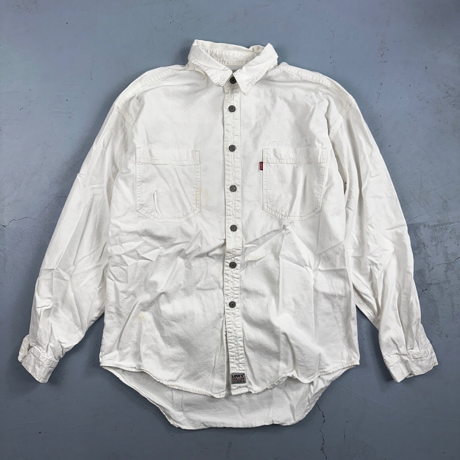 VTG Levis Red Tab Men Button Up Shirt Large White Long Sleeve 90s Y2K Thrashed