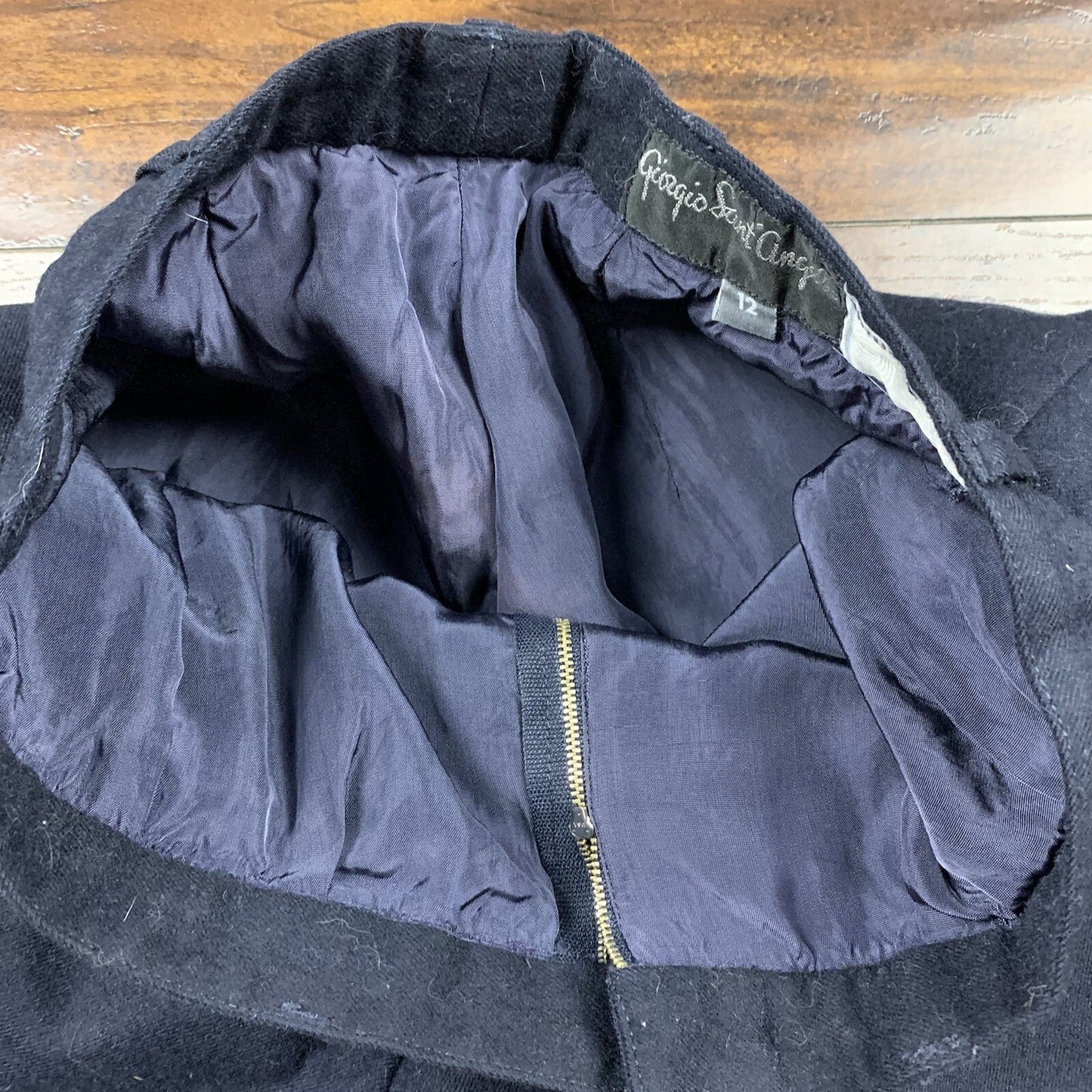 Giorgio Angelo Slacks Dress Pants Womens 12 Navy Blue Wool Vintage 70s Talon