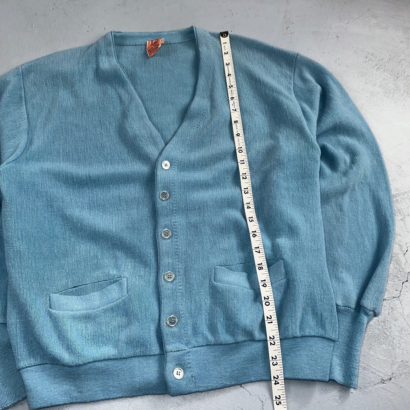 VTG Rare Pacific Scene Cardigan Sweater Solid Light Blue 80s RARE Ocean