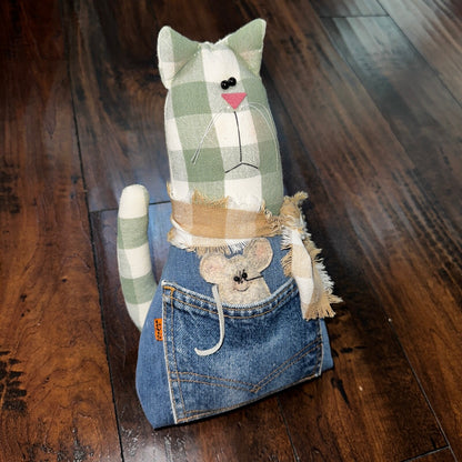 VTG Levis Plush Stuffed Animal Handmade USA Orange Tab Halloween Cat Decor