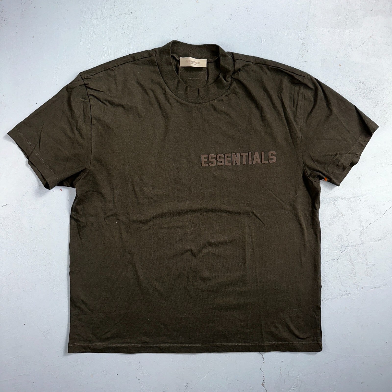 Essentials Fear Of God Brown Puff Print Logo Spell Our Men’s T Shirt XL Boxy