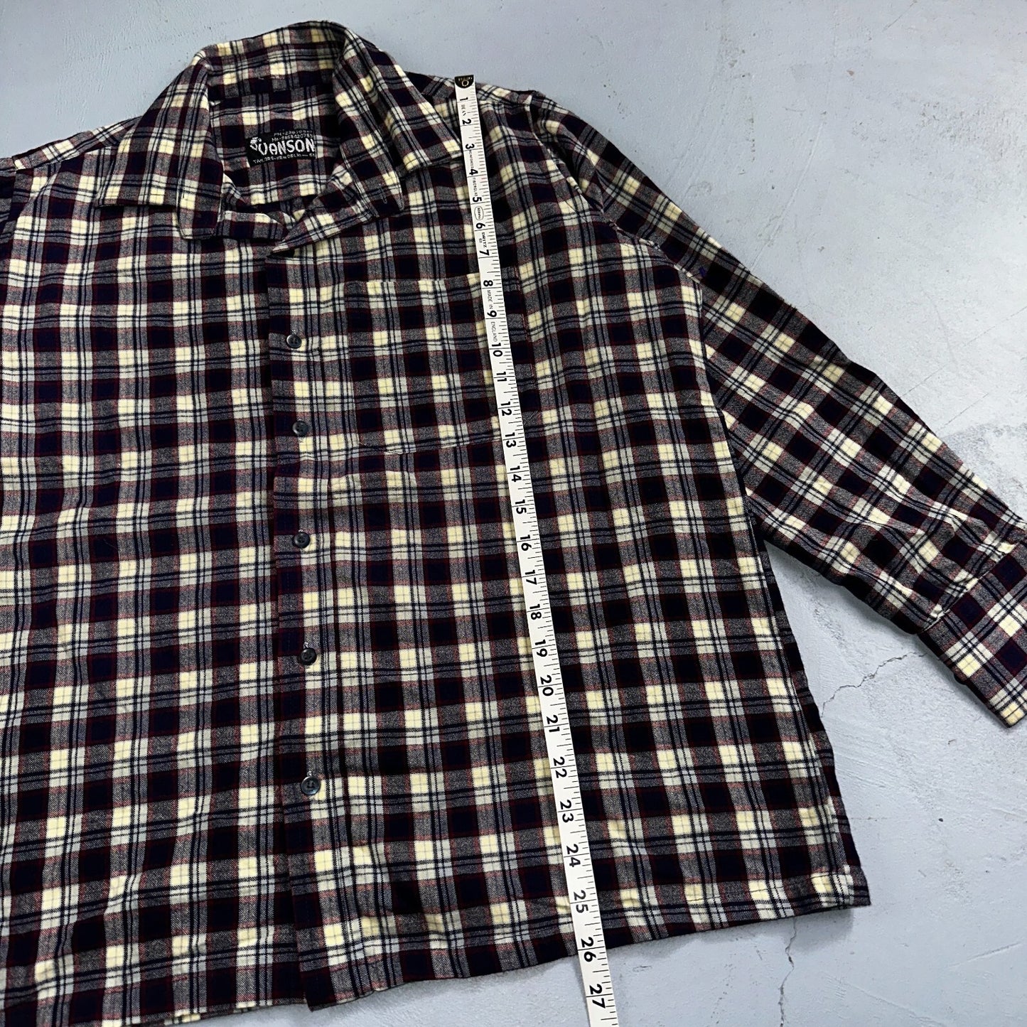 Vanson Flannel Shirt Plaid 1960s 1970s Rockabilly Black Red Grunge Wool Like Mat