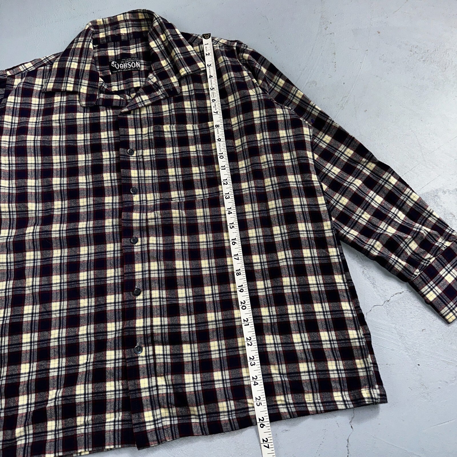 Vanson Flannel Shirt Plaid 1960s 1970s Rockabilly Black Red Grunge Wool Like Mat