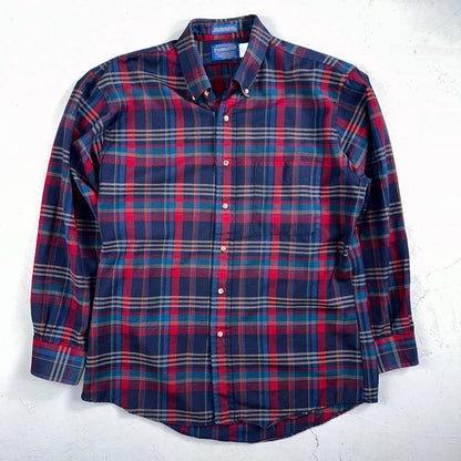 Sir Pendleton Shirt Mens Large Worsted Pure Virgin Wool Multicolor Plaid USA Red