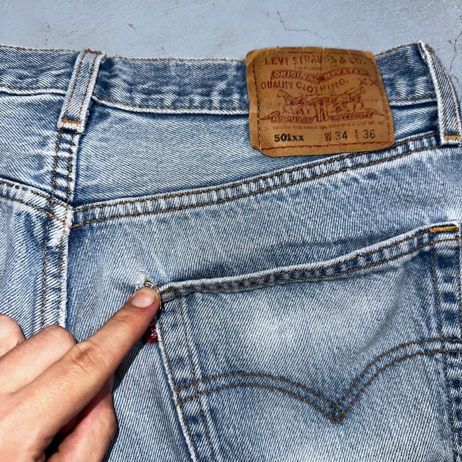 Levis 501 Vintage 90s USA XX Straight Leg Jeans 34x36 Light Wash Act 30x31