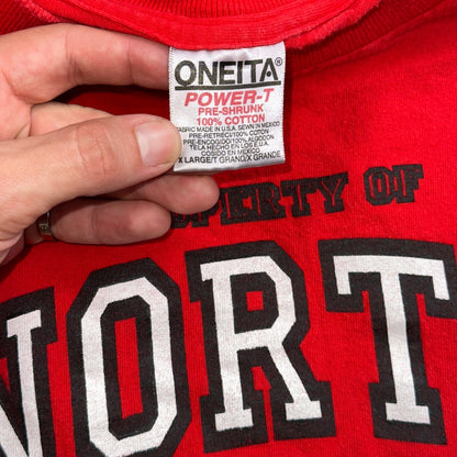 Oneita VTG T Shirt Property Of North Vikings Salem Oregon 1990s 90s Red Gym Tee