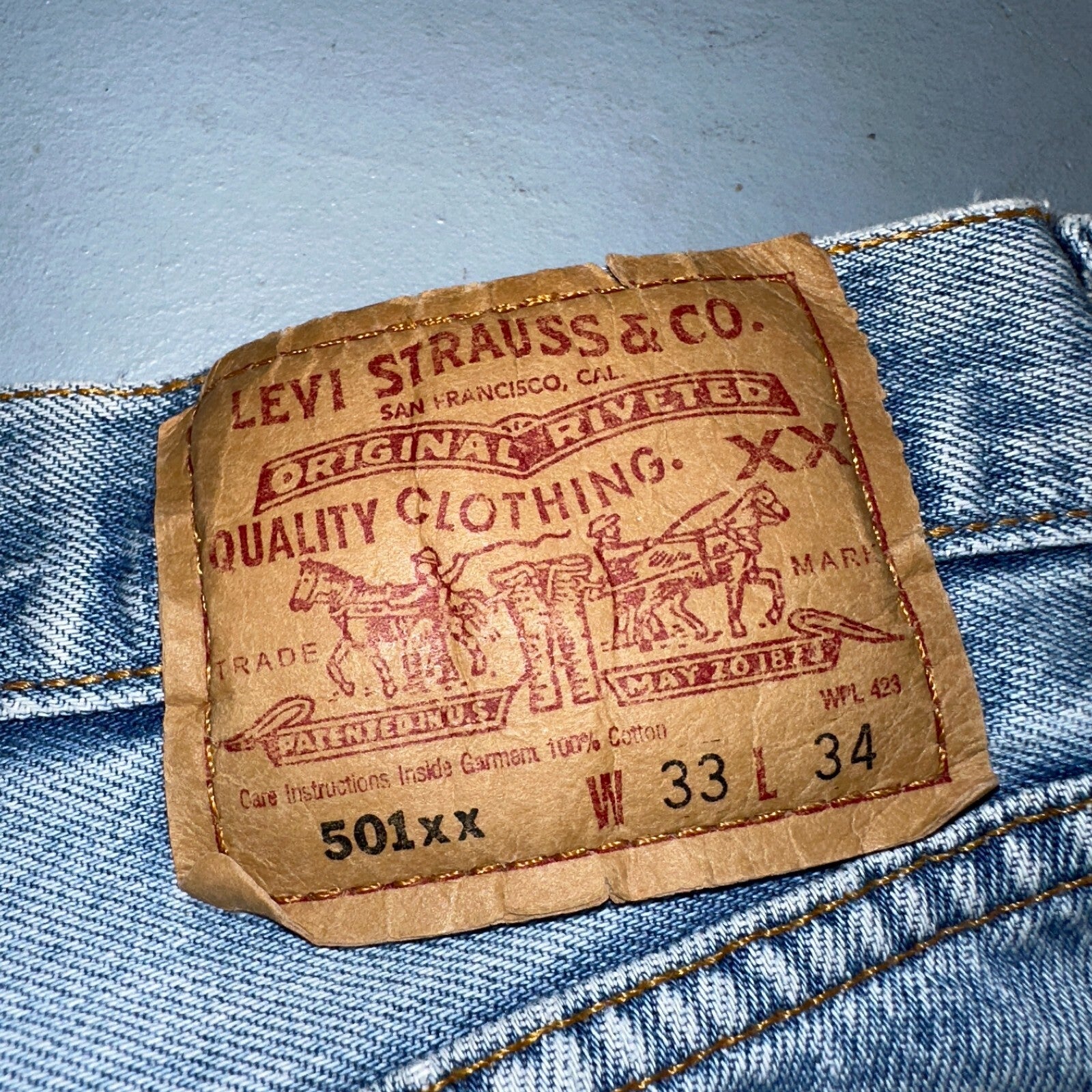 Levis 501 Vintage 90s Mexico Straight Leg Jeans 33x34 Y2K Light Wash Act 30x29