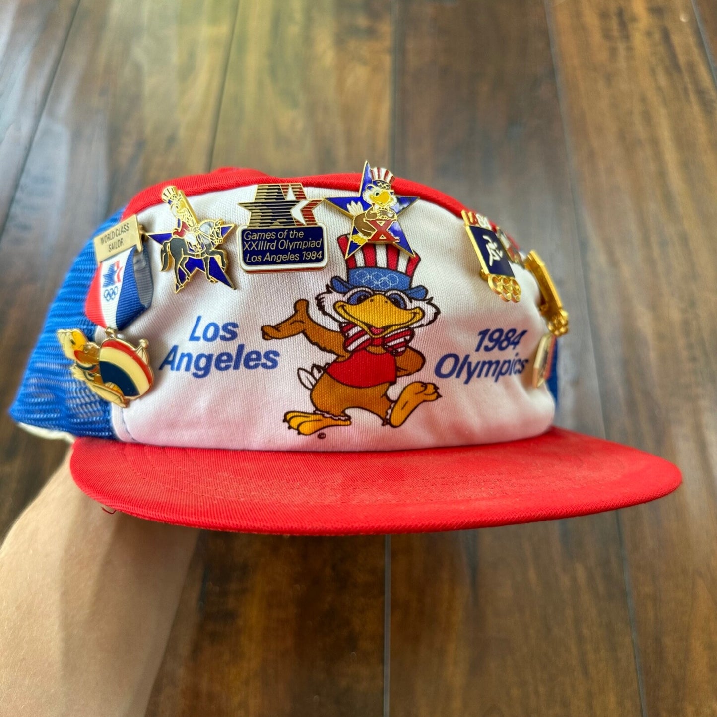 LA Olympics 1984 Vintage Hat Cap Snapback Pins Gold Medal USA Los Angles 80s