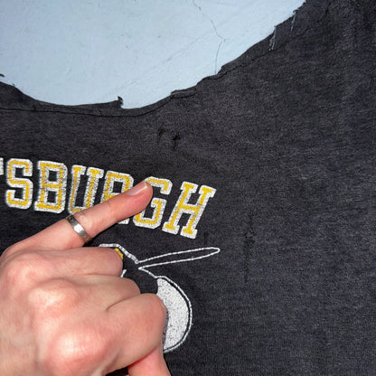 Pittsburgh Pirates Snoopy VTG T Shirt Chopped 80s Baseball Cool Black Graphic