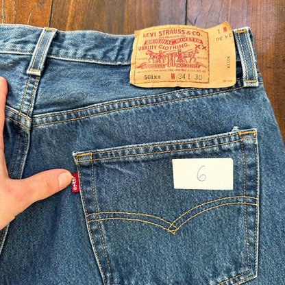 VTG Levis 501 XX Button Fly 90s USA Jeans Denim Straight Capri 34x30 Act 30x24