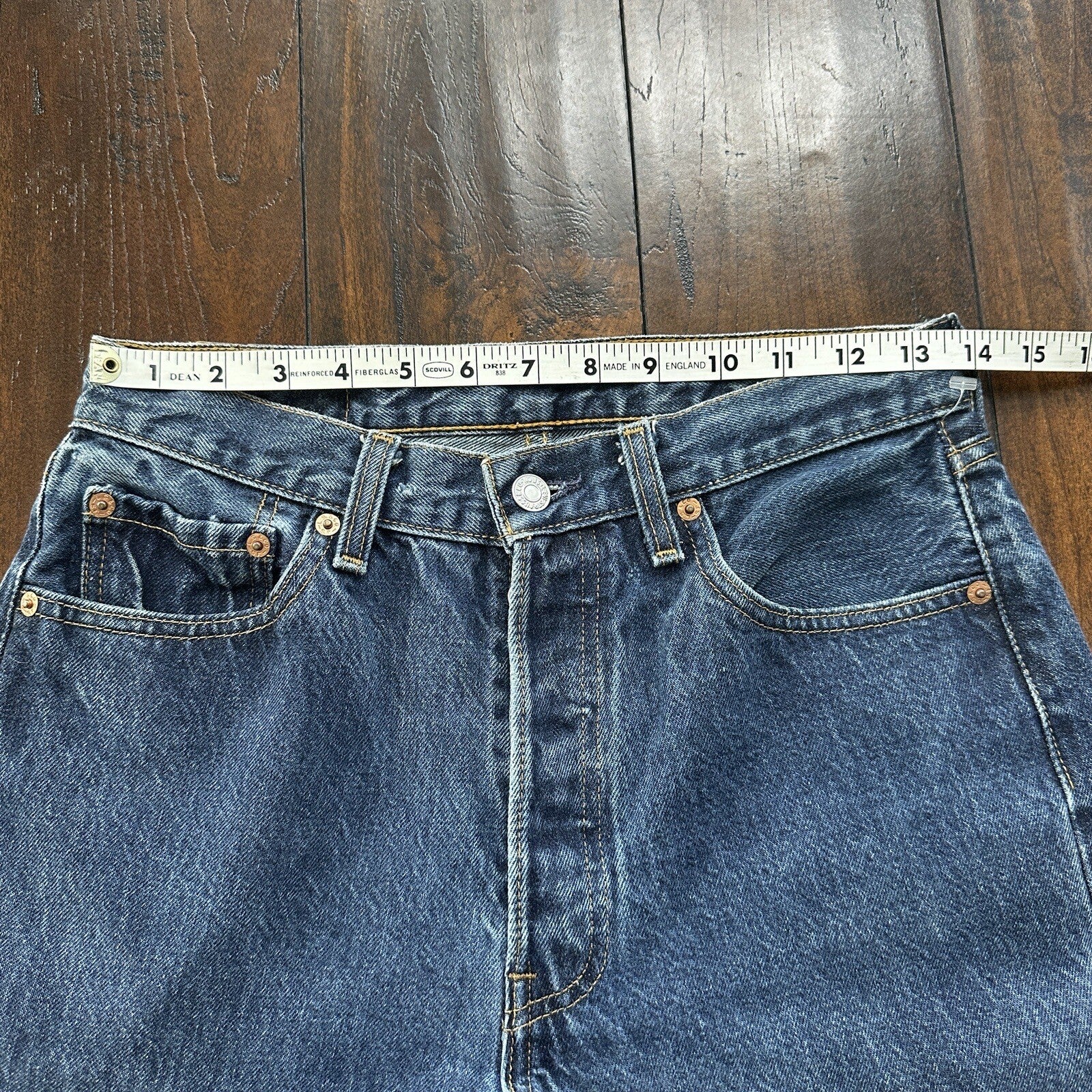 Vintage 90s Levis 501 29x34 USA Blue Denim Jeans Act 27x29 Med Wash Custom Bee