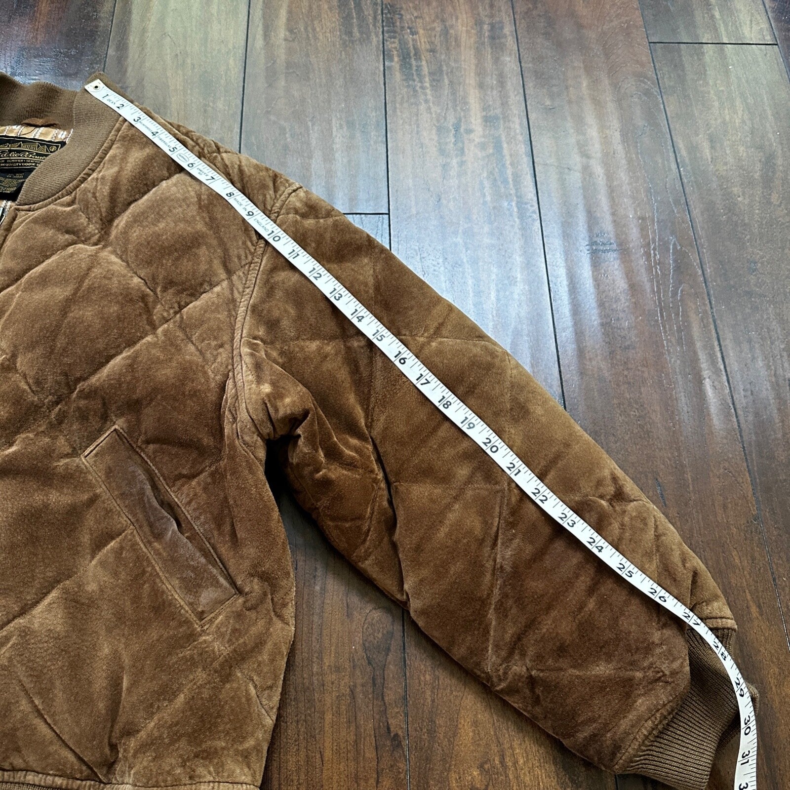 VTG 90s Eddie Bauer Jacket Brown Genuine Suede Leather Goose Down Bomber RARE