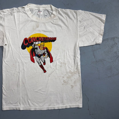 Superman Concrete Man Funny VTG T Shirt 90s USA Spin Off Marvel Construction Rap