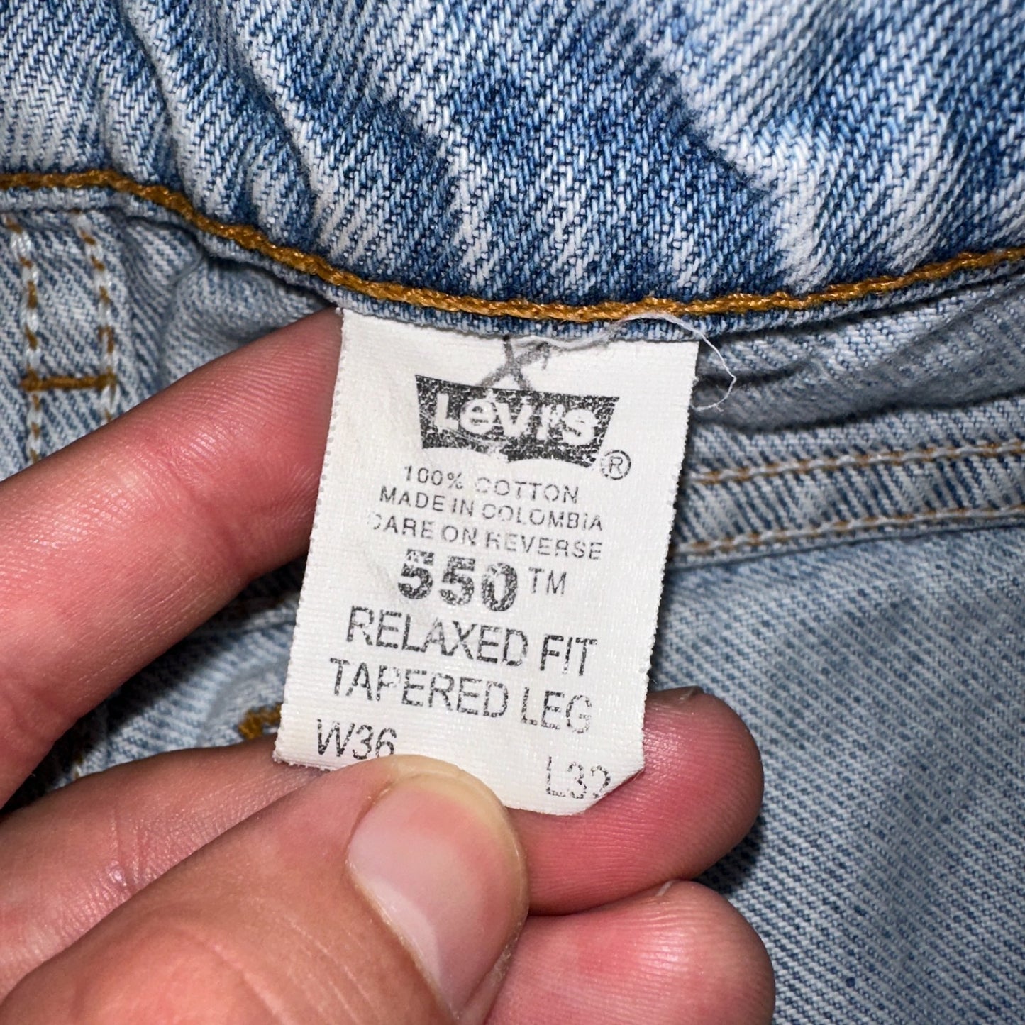 Levis 550 Vintage 90s USA Orange Tab Relaxed Blue Ligh Wash Jeans 36x32 Ac 33x30