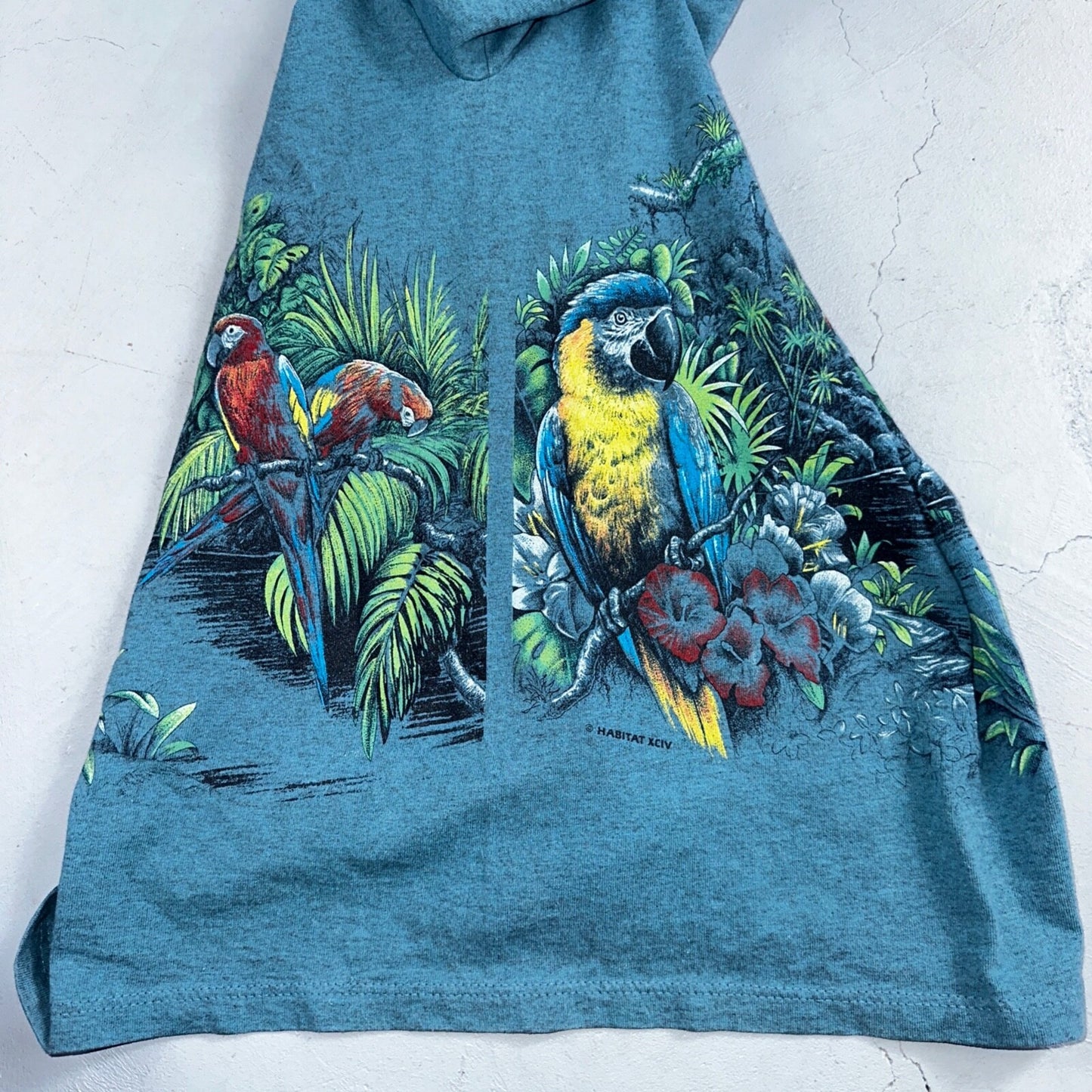 Vintage 90s Rainforest Cafe T Shirt Small Blue AOP All Over Print USA Made Rare