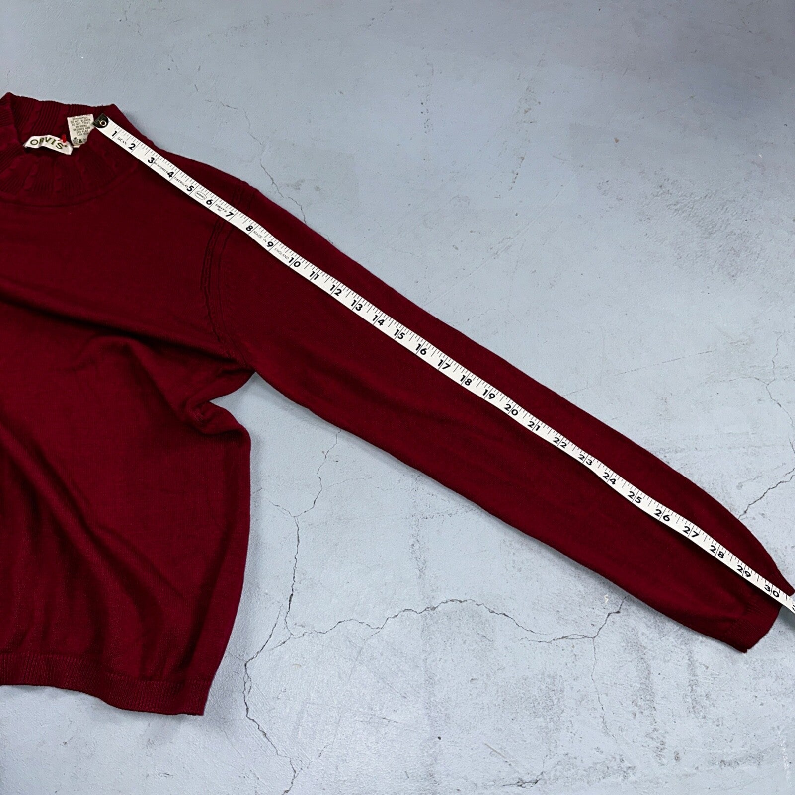 Orvis 100% Silk Pullover Red Mock Neck Sweater Women’s M Cable Knit Accent