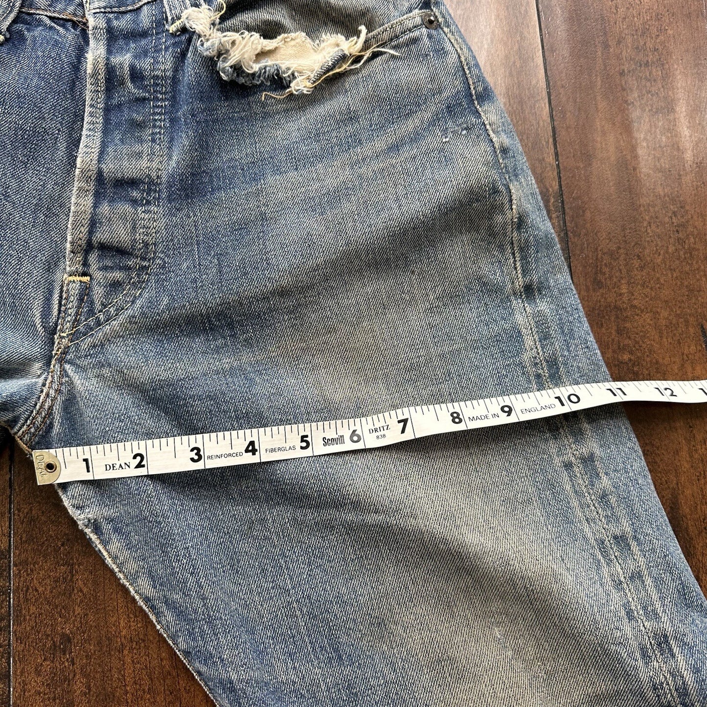 Levis 501 XX Big E True Vintage 60s Redline THRASHED Denim Jeans 1960s 27x26