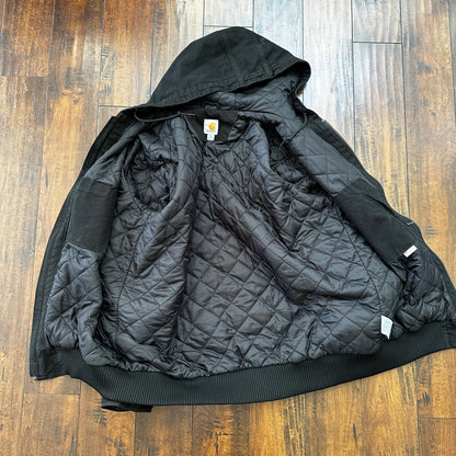 VTG Carhartt Active Jacket Adult XL Duck Canvas Black Workwear Hood 104050