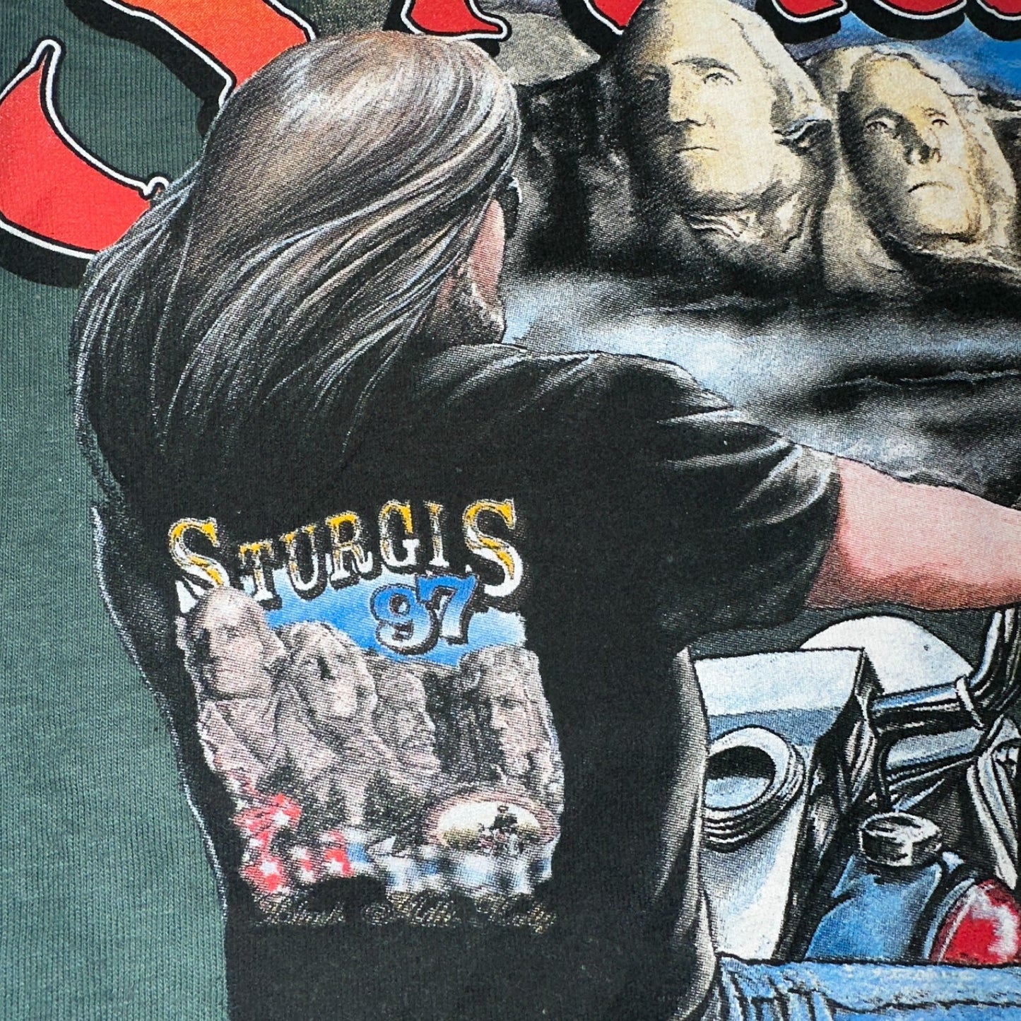 Vintage 1997 Sturgis Motorcycle Rally Big Print T Shirt Large Biker Double Side
