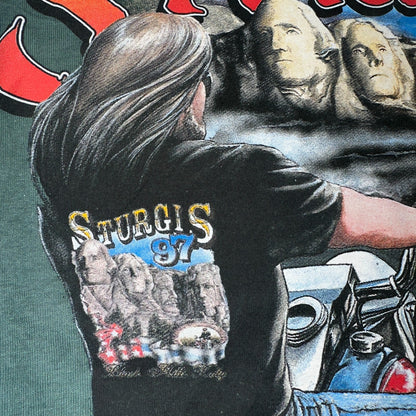 Vintage 1997 Sturgis Motorcycle Rally Big Print T Shirt Large Biker Double Side