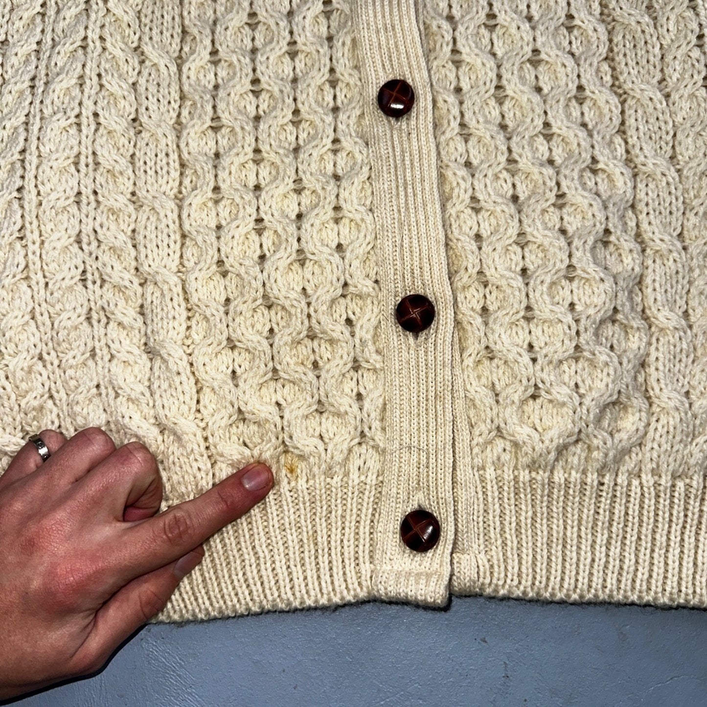 Highland Home Industries Cardigan Sweater VTG 70s Large Cable Knit Scotland Wool