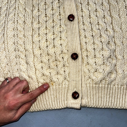 Highland Home Industries Cardigan Sweater VTG 70s Large Cable Knit Scotland Wool