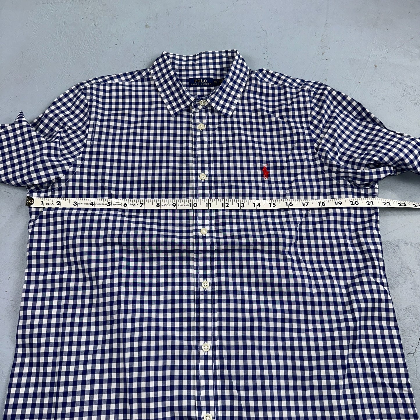 Ralph Lauren Boys XL Blue Gingham Check Long Sleeve Shirt 100% Cotton Polo