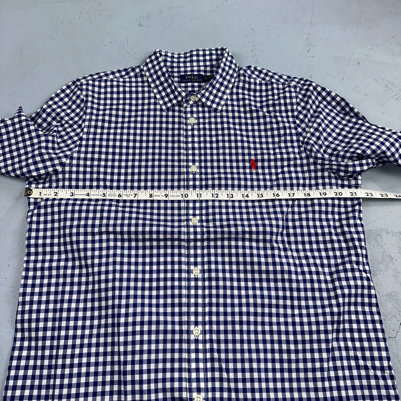 Ralph Lauren Boys XL Blue Gingham Check Long Sleeve Shirt 100% Cotton Polo