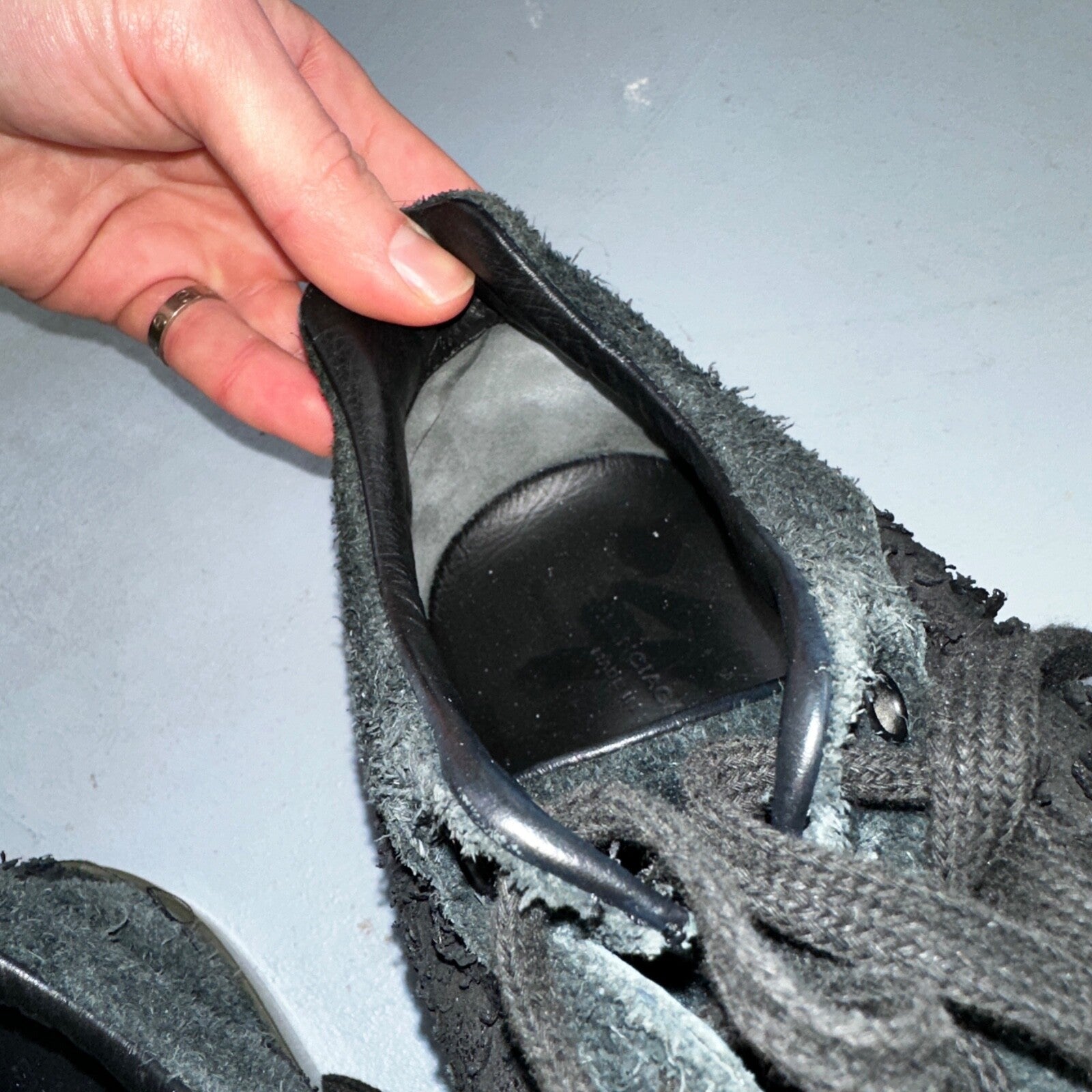 Balenciaga Paris Black Distressed Leather And Suede Sneaker Trainer Mens Size 42