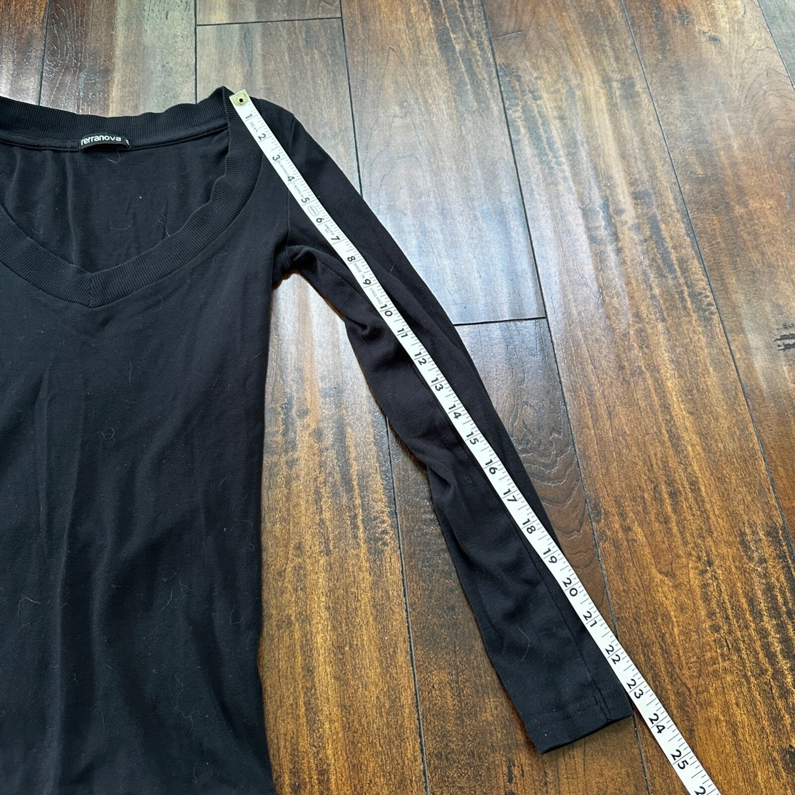 Terranova T-Shirt Top Long Sleeve Casual Clothing Womens S Black Deep V Neck