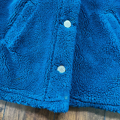 Vintage LL Bean Made In USA Womens Button Up Fuzzy Fleece Blue Jacket Med