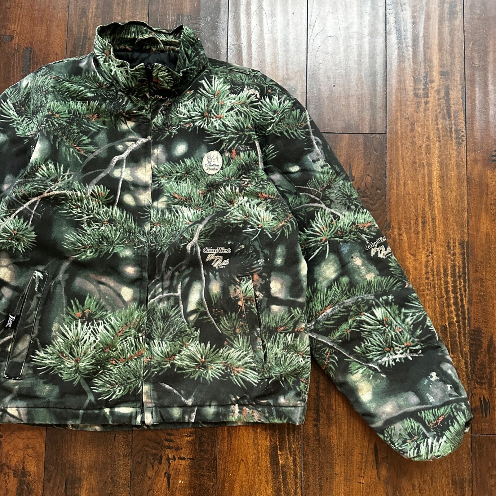 VTG West Camo Leaf Advanced Fleece Jacket Rain Coat Mens M 2004 PineTree Tree