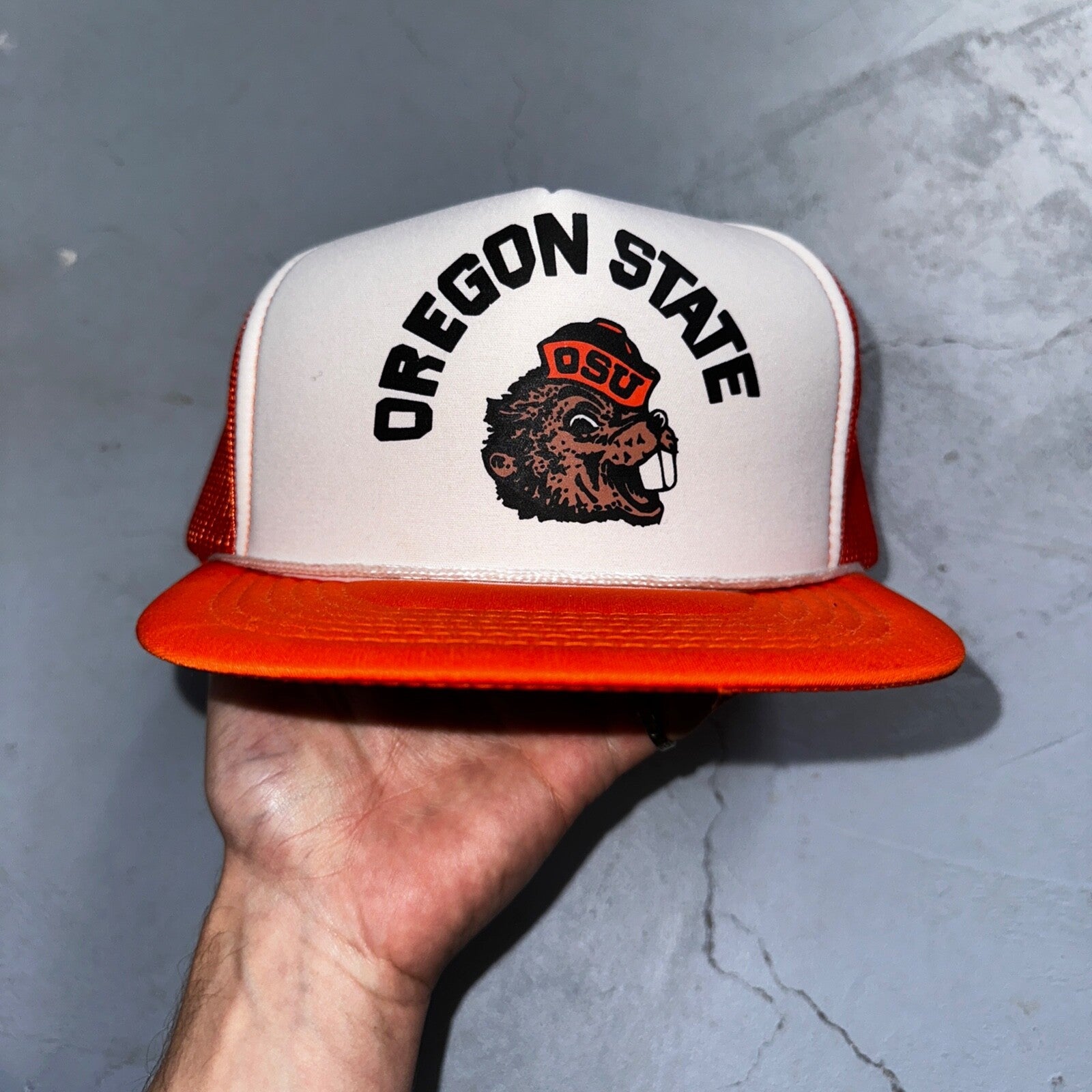 OSU Oregon State Beavers VTG Hat Cap Snapback Orange White 80s PDX Corvallis