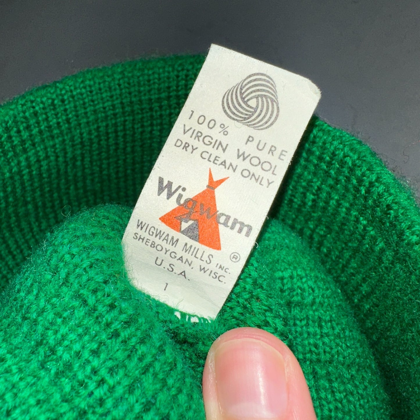 Vintage Wigwam Mills 100% Wool Ski Winter Gear Knit Beanie Hat Red & Blue USA