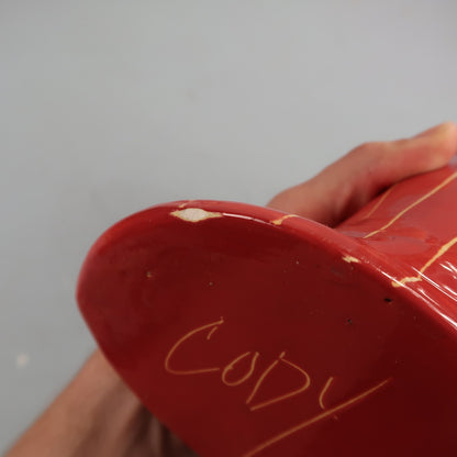 Ceramic Art Pottery Figurative Lady Orange Stripe Dress Vase Signed Terri Cody