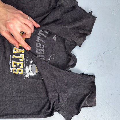 Pittsburgh Pirates Snoopy VTG T Shirt Chopped 80s Baseball Cool Black Graphic