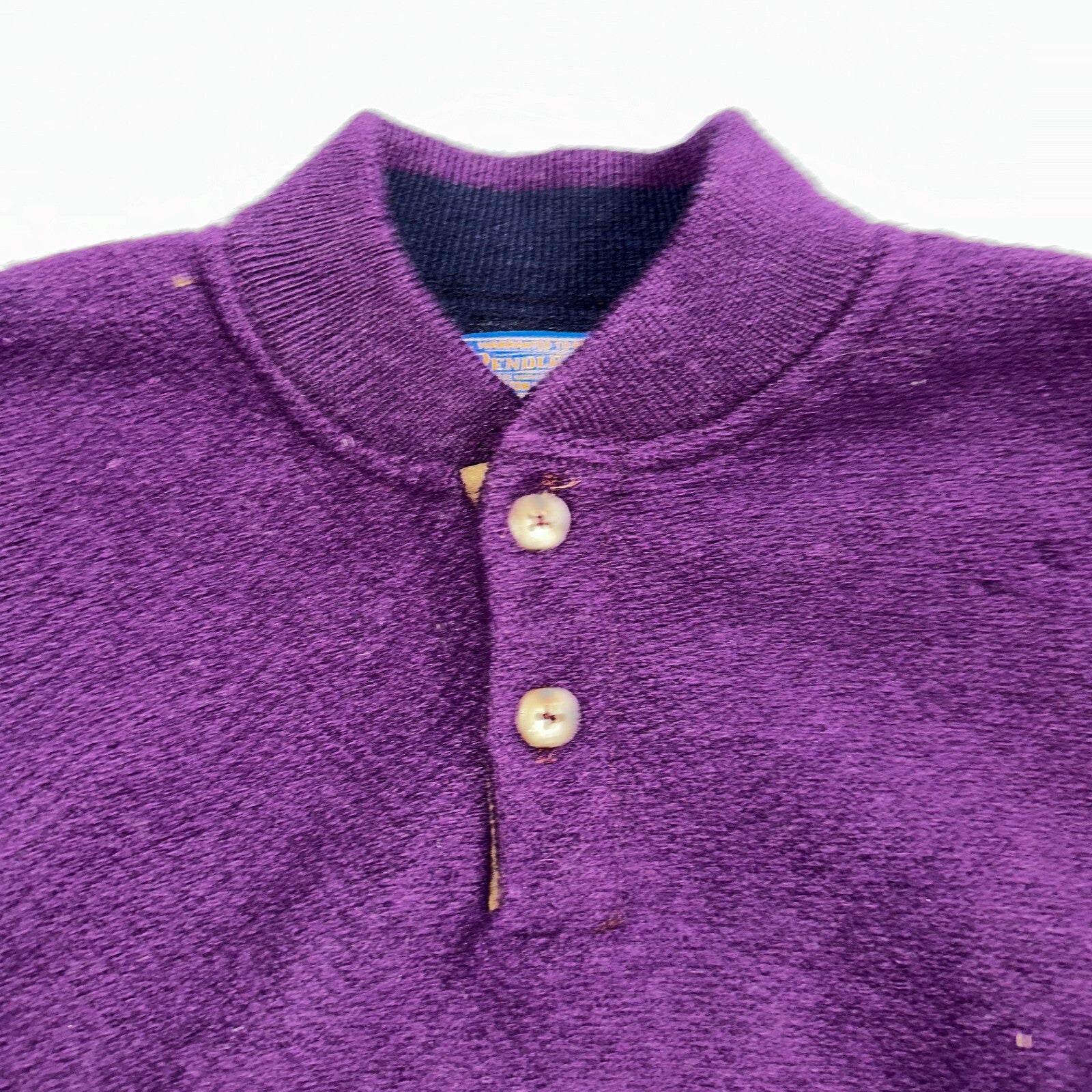 Pendleton 80s Vintage Henry Neck Sweater Elbow Patch Mens Size XL Wool Purple
