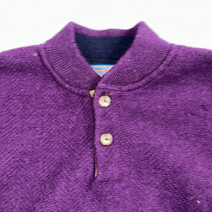 Pendleton 80s Vintage Henry Neck Sweater Elbow Patch Mens Size XL Wool Purple