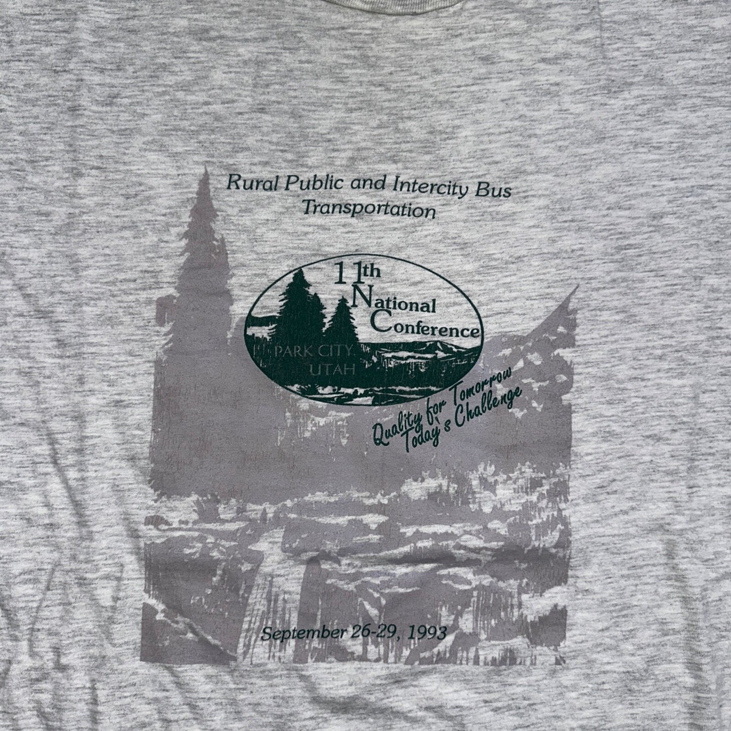 Hanes Beefy Gray Utah Park City VTG T Shirt 90s Bus Trees Forest Hiking Art